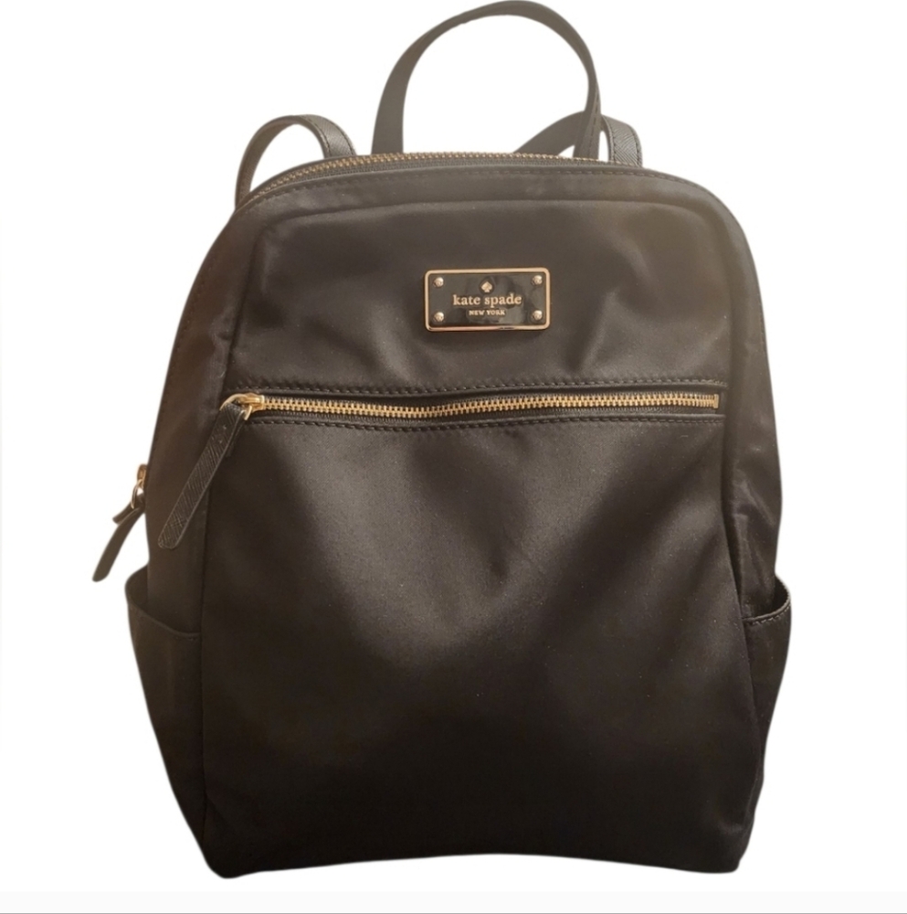 KATE SPADE Blake Avenue Hilo Nylon Black Backpack Gold-tone Name Plate -NWOT